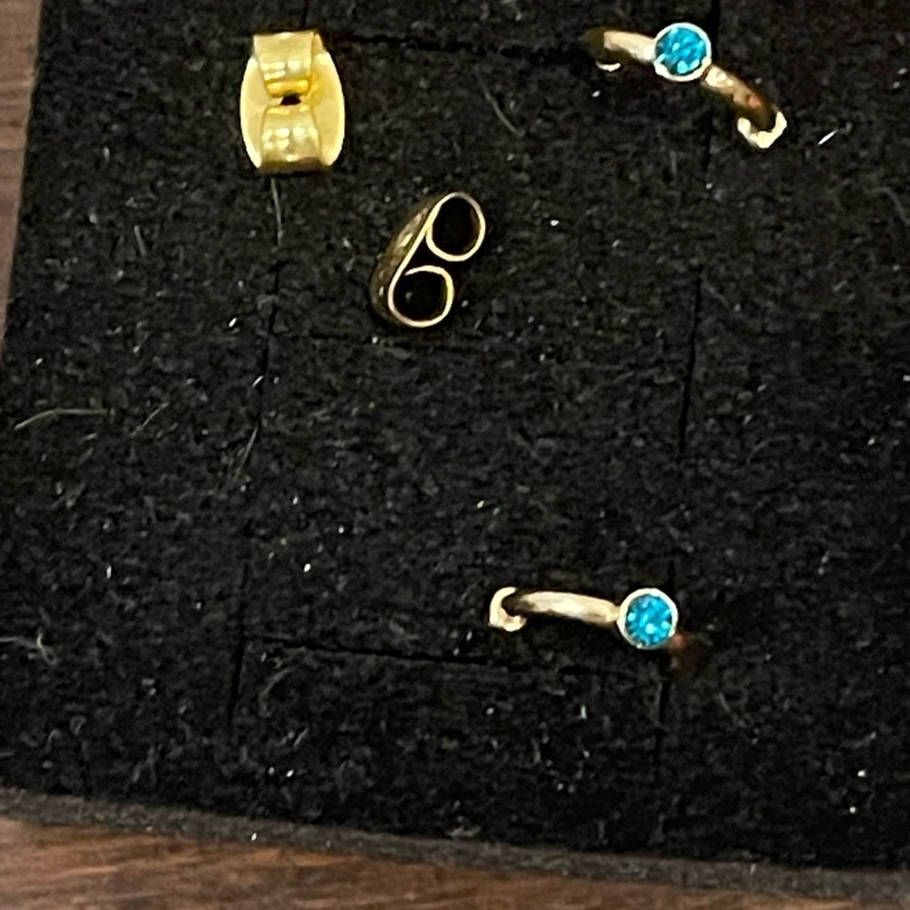 small Gold Earrings with Blue Gemstones